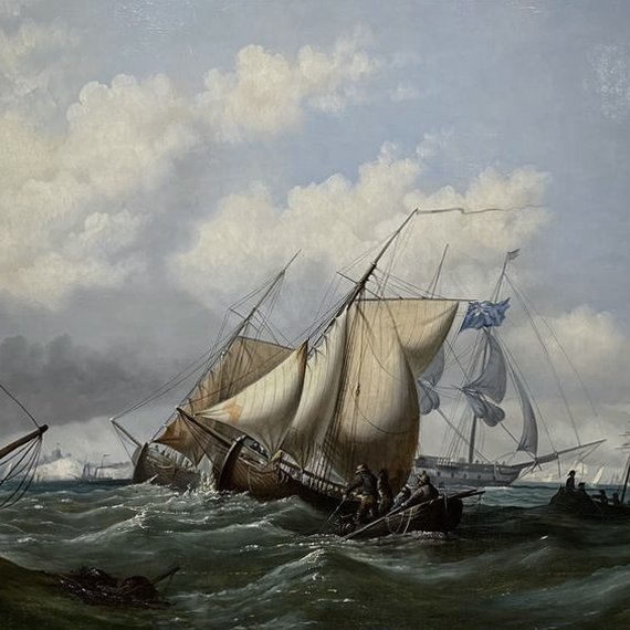Painting of a ship in the sea
